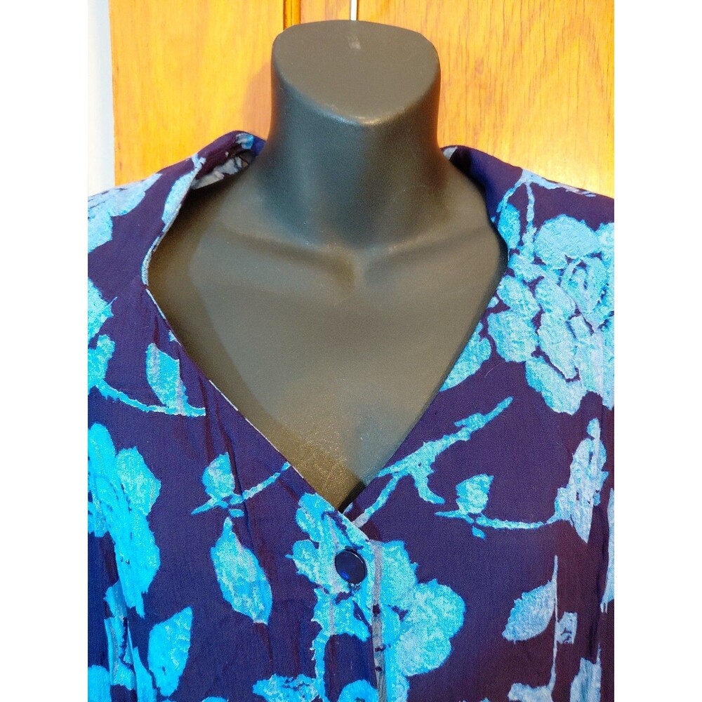 Vintage RJ Co Sz 12 Blue Floral Cap Sleeve Button Down Shoulder Pads Maxi Dress - Picture 2 of 16